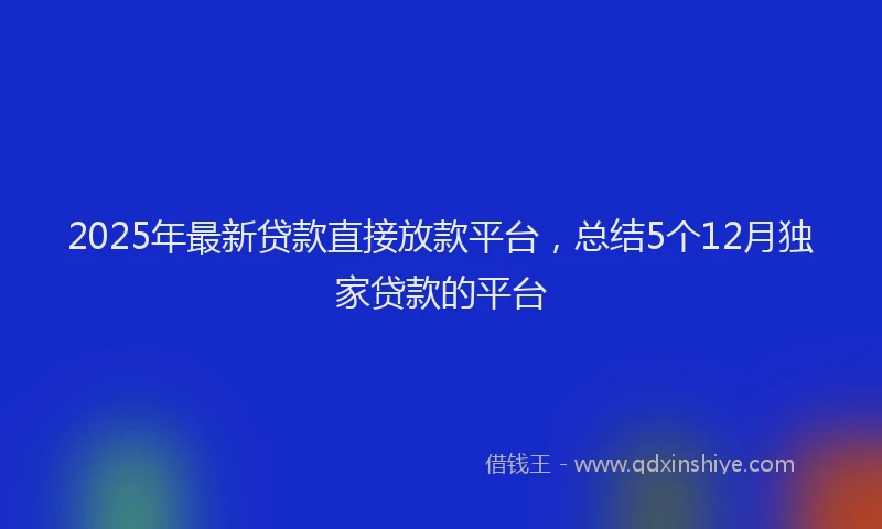 2025年最新贷款直接放款平台，总结5个12月独家贷款的平台