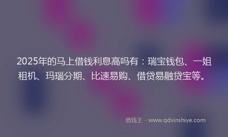 2025年的马上借钱利息高吗有：瑞宝钱包、一姐租机、玛瑙分期、比速易购、借贷易融贷宝等。