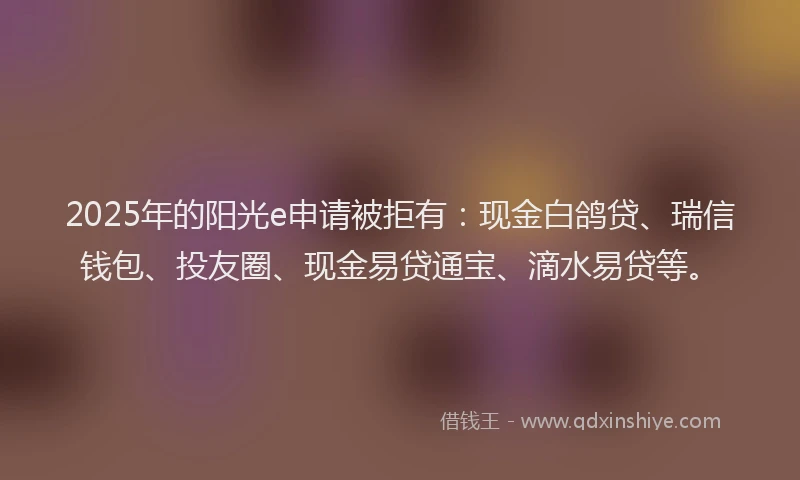 2025年的阳光e申请被拒有：现金白鸽贷、瑞信钱包、投友圈、现金易贷通宝、滴水易贷等。