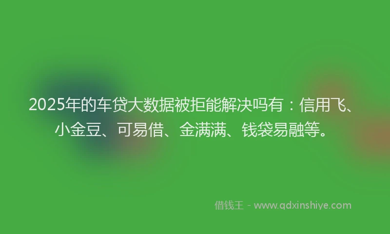 2025年的车贷大数据被拒能解决吗有：信用飞、小金豆、可易借、金满满、钱袋易融等。