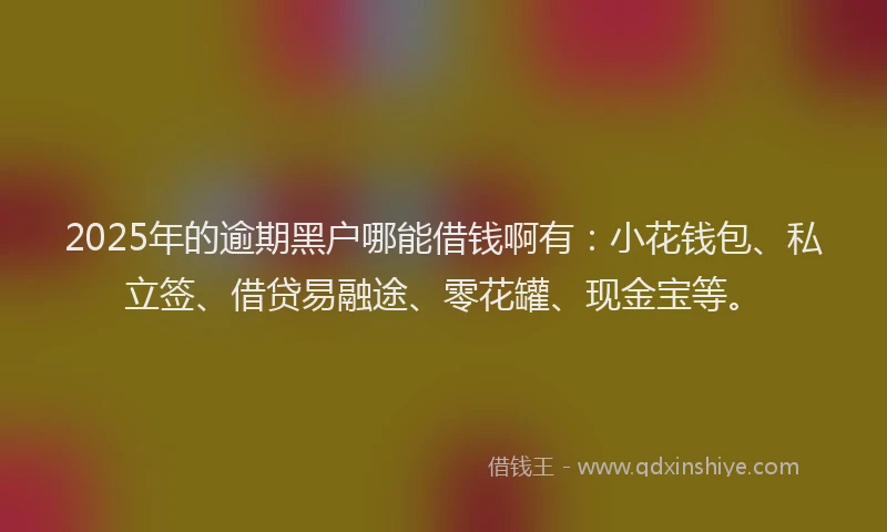 2025年的逾期黑户哪能借钱啊有：小花钱包、私立签、借贷易融途、零花罐、现金宝等。