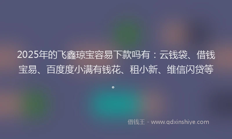 2025年的飞鑫琼宝容易下款吗有：云钱袋、借钱宝易、百度度小满有钱花、租小新、维信闪贷等。