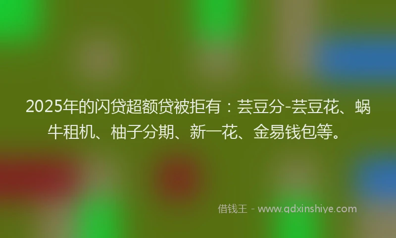 2025年的闪贷超额贷被拒有：芸豆分-芸豆花、蜗牛租机、柚子分期、新一花、金易钱包等。
