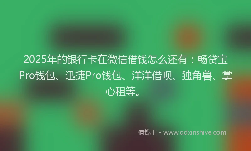 2025年的银行卡在微信借钱怎么还有：畅贷宝Pro钱包、迅捷Pro钱包、洋洋借呗、独角兽、掌心租等。