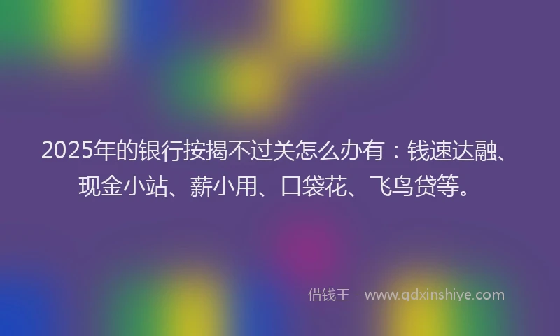 2025年的银行按揭不过关怎么办有：钱速达融、现金小站、薪小用、口袋花、飞鸟贷等。
