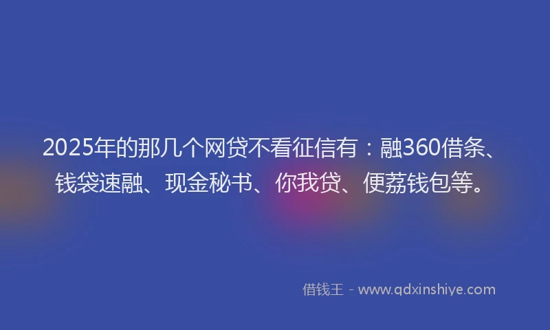 2025年的那几个网贷不看征信有：融360借条、钱袋速融、现金秘书、你我贷、便荔钱包等。