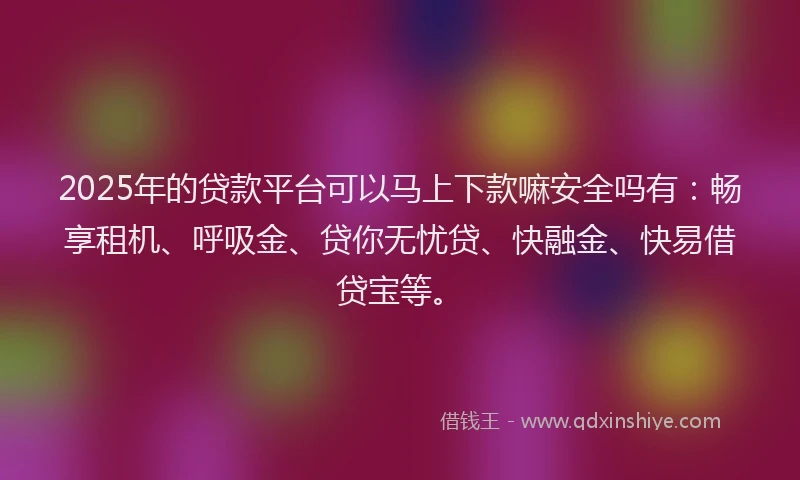 2025年的贷款平台可以马上下款嘛安全吗有:畅享租机、呼吸金、贷你无忧贷、快融金、快易借贷宝等。