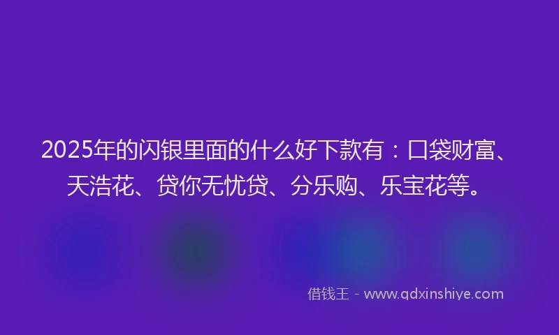2025年的闪银里面的什么好下款有：口袋财富、天浩花、贷你无忧贷、分乐购、乐宝花等。