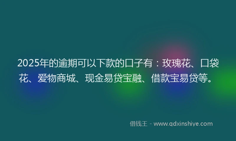 2025年的逾期可以下款的口子有：玫瑰花、口袋花、爱物商城、现金易贷宝融、借款宝易贷等。