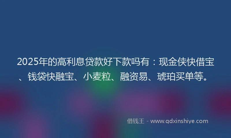 2025年的高利息贷款好下款吗有：现金侠快借宝、钱袋快融宝、小麦粒、融资易、琥珀买单等。