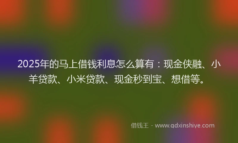 2025年的马上借钱利息怎么算有：现金侠融、小羊贷款、小米贷款、现金秒到宝、想借等。