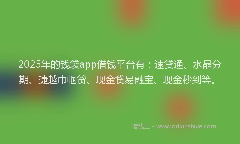 2025年的钱袋app借钱平台有：速贷通、水晶分期、捷越巾帼贷、现金贷易融宝、现金秒到等。
