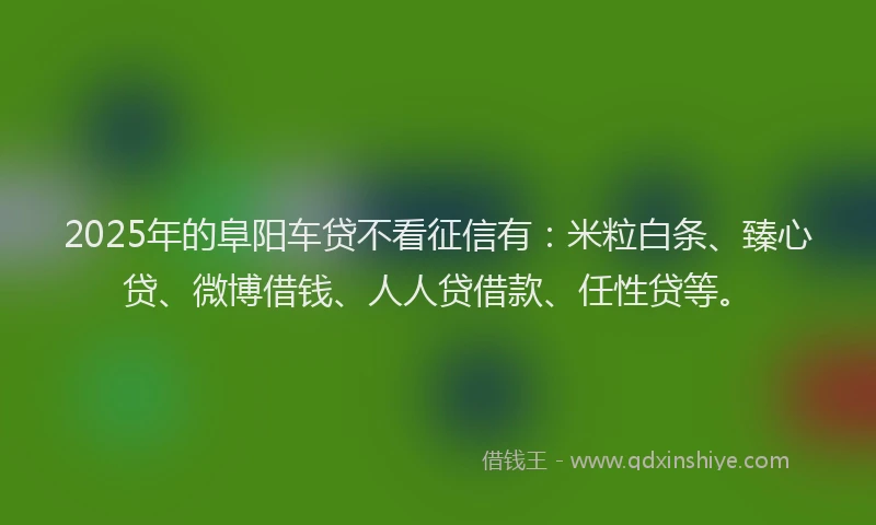 2025年的阜阳车贷不看征信有:米粒白条、臻心贷、微博借钱、人人贷借款、任性贷等。