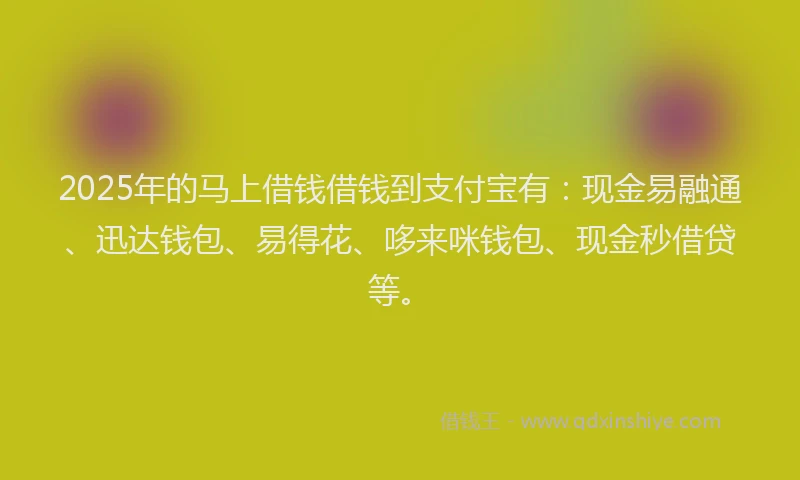 2025年的马上借钱借钱到支付宝有：现金易融通、迅达钱包、易得花、哆来咪钱包、现金秒借贷等。