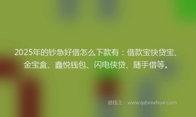 2025年的钞急好借怎么下款有：借款宝快贷宝、金宝盒、鑫悦钱包、闪电侠贷、随手借等。