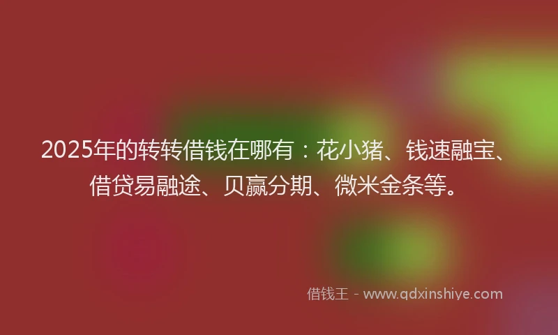 2025年的转转借钱在哪有：花小猪、钱速融宝、借贷易融途、贝赢分期、微米金条等。
