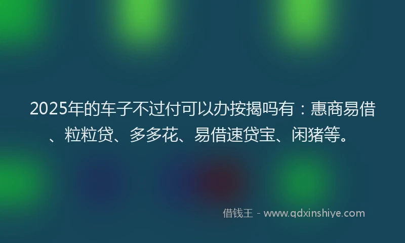 2025年的车子不过付可以办按揭吗有：惠商易借、粒粒贷、多多花、易借速贷宝、闲猪等。