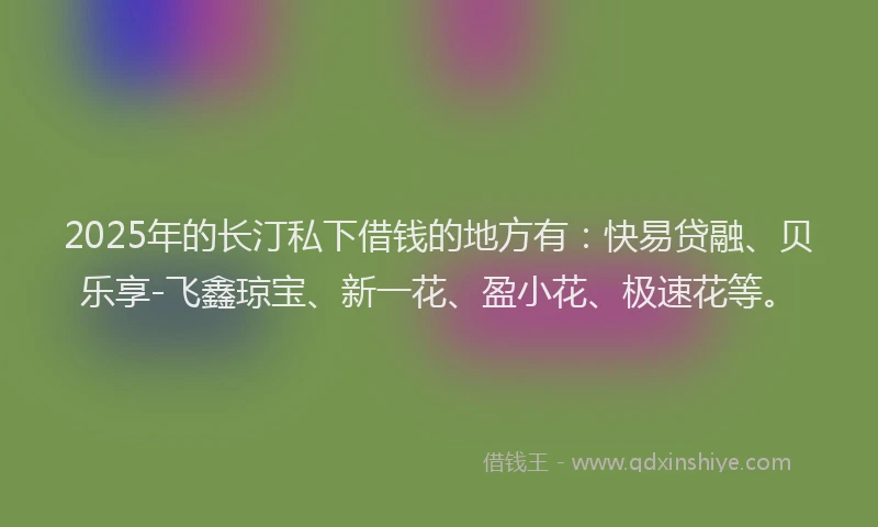 2025年的长汀私下借钱的地方有：快易贷融、贝乐享-飞鑫琼宝、新一花、盈小花、极速花等。