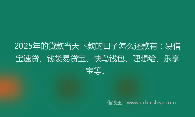 2025年的贷款当天下款的口子怎么还款有：易借宝速贷、钱袋易贷宝、快鸟钱包、理想给、乐享宝等。