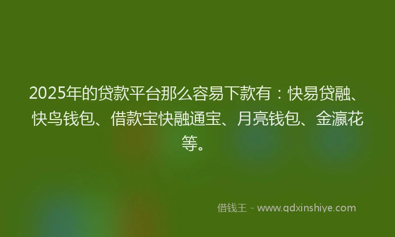 2025年的贷款平台那么容易下款有：快易贷融、快鸟钱包、借款宝快融通宝、月亮钱包、金瀛花等。