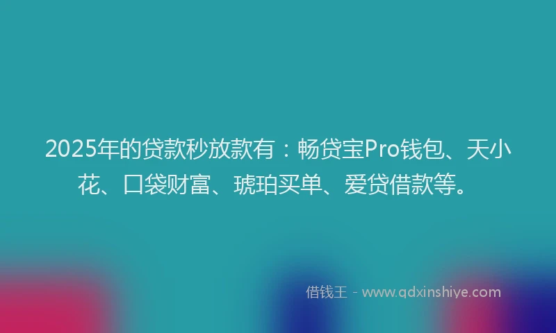 2025年的贷款秒放款有：畅贷宝Pro钱包、天小花、口袋财富、琥珀买单、爱贷借款等。