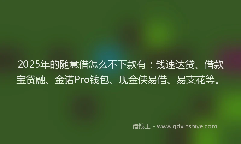 2025年的随意借怎么不下款有：钱速达贷、借款宝贷融、金诺Pro钱包、现金侠易借、易支花等。