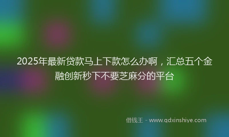 2025年最新贷款马上下款怎么办啊，汇总五个金融创新秒下不要芝麻分的平台