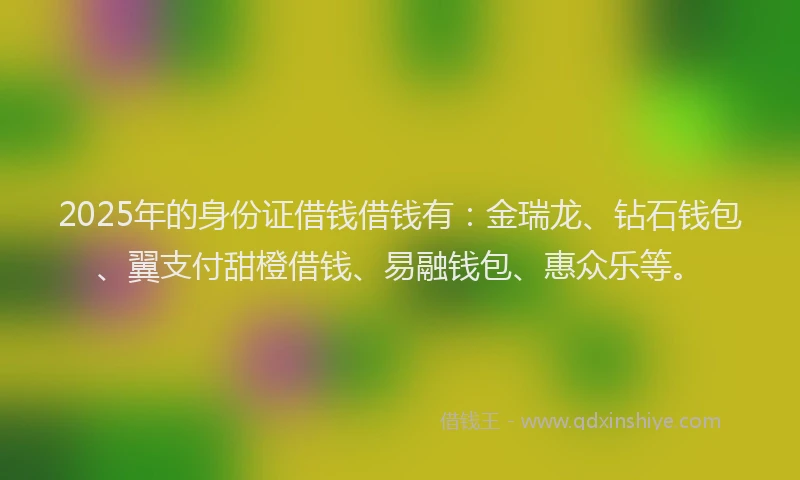 2025年的身份证借钱借钱有：金瑞龙、钻石钱包、翼支付甜橙借钱、易融钱包、惠众乐等。