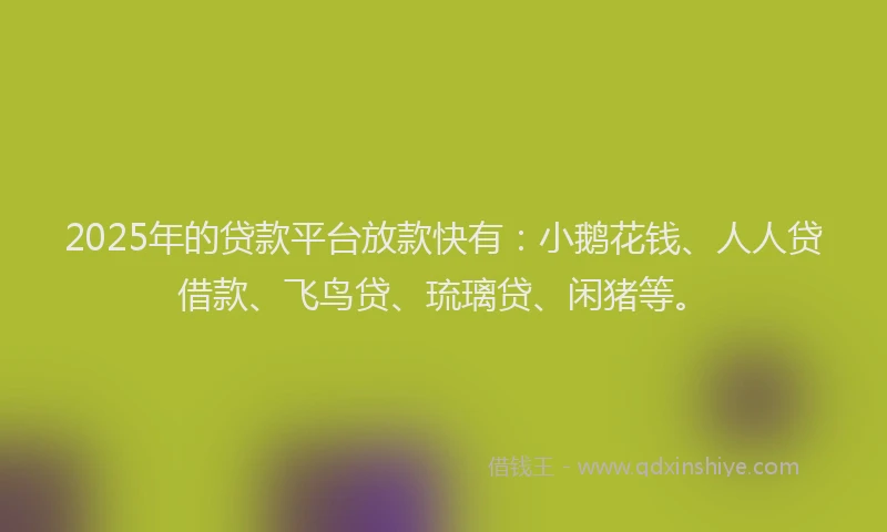 2025年的贷款平台放款快有：小鹅花钱、人人贷借款、飞鸟贷、琉璃贷、闲猪等。