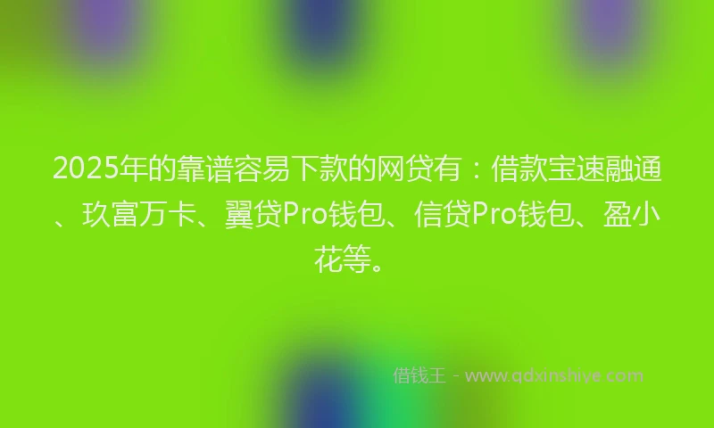 2025年的靠谱容易下款的网贷有：借款宝速融通、玖富万卡、翼贷Pro钱包、信贷Pro钱包、盈小花等。