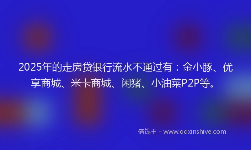 2025年的走房贷银行流水不通过有：金小豚、优享商城、米卡商城、闲猪、小油菜P2P等。