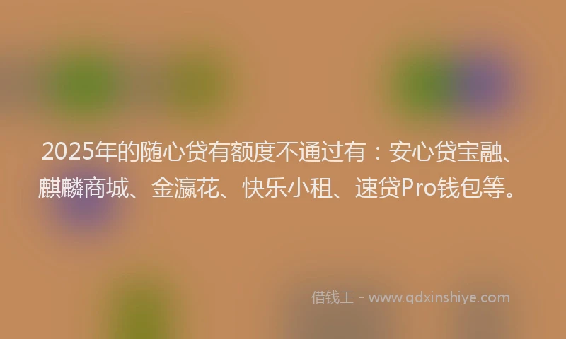 2025年的随心贷有额度不通过有：安心贷宝融、麒麟商城、金瀛花、快乐小租、速贷Pro钱包等。