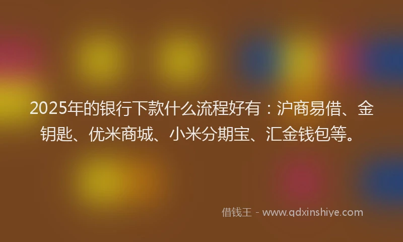 2025年的银行下款什么流程好有：沪商易借、金钥匙、优米商城、小米分期宝、汇金钱包等。