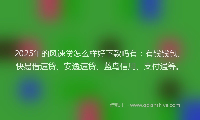 2025年的风速贷怎么样好下款吗有：有钱钱包、快易借速贷、安逸速贷、蓝鸟信用、支付通等。