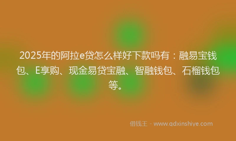 2025年的阿拉e贷怎么样好下款吗有:融易宝钱包、E享购、现金易贷宝融、智融钱包、石榴钱包等。