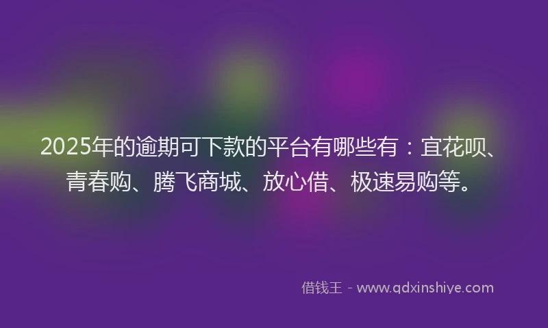 2025年的逾期可下款的平台有哪些有：宜花呗、青春购、腾飞商城、放心借、极速易购等。