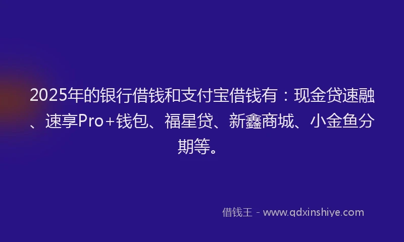 2025年的银行借钱和支付宝借钱有：现金贷速融、速享Pro+钱包、福星贷、新鑫商城、小金鱼分期等。