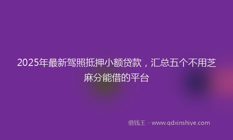 2025年最新驾照抵押小额贷款，汇总五个不用芝麻分能借的平台