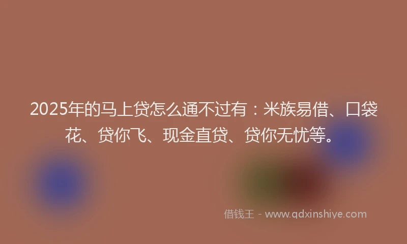 2025年的马上贷怎么通不过有：米族易借、口袋花、贷你飞、现金直贷、贷你无忧等。