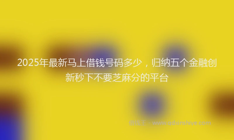2025年最新马上借钱号码多少，归纳五个金融创新秒下不要芝麻分的平台