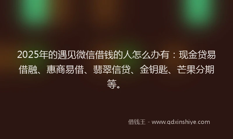 2025年的遇见微信借钱的人怎么办有：现金贷易借融、惠商易借、翡翠信贷、金钥匙、芒果分期等。