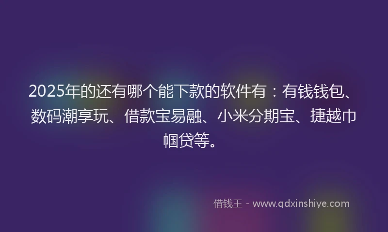 2025年的还有哪个能下款的软件有：有钱钱包、数码潮享玩、借款宝易融、小米分期宝、捷越巾帼贷等。
