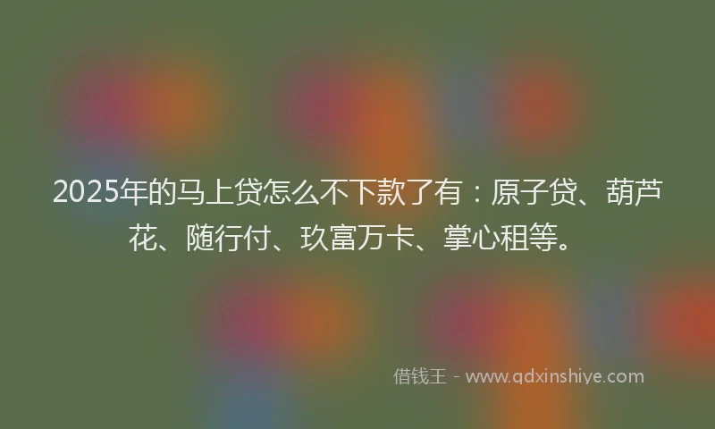 2025年的马上贷怎么不下款了有：原子贷、葫芦花、随行付、玖富万卡、掌心租等。