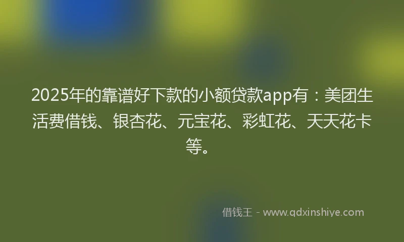 2025年的靠谱好下款的小额贷款app有：美团生活费借钱、银杏花、元宝花、彩虹花、天天花卡等。