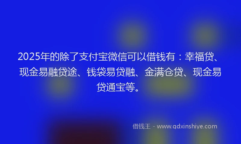 2025年的除了支付宝微信可以借钱有：幸福贷、现金易融贷途、钱袋易贷融、金满仓贷、现金易贷通宝等。
