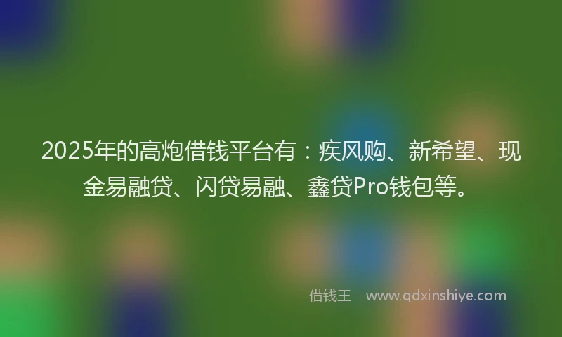 2025年的高炮借钱平台有：疾风购、新希望、现金易融贷、闪贷易融、鑫贷Pro钱包等。