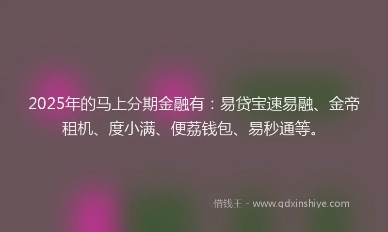 2025年的马上分期金融有：易贷宝速易融、金帝租机、度小满、便荔钱包、易秒通等。