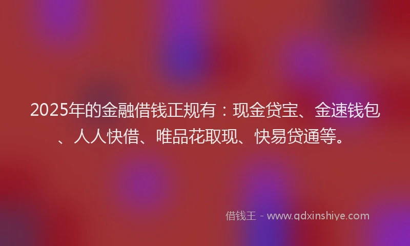 2025年的金融借钱正规有：现金贷宝、金速钱包、人人快借、唯品花取现、快易贷通等。