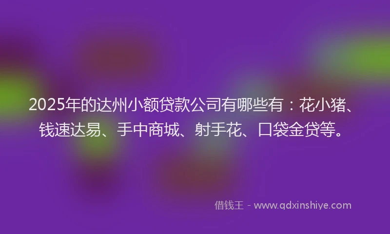 2025年的达州小额贷款公司有哪些有：花小猪、钱速达易、手中商城、射手花、口袋金贷等。
