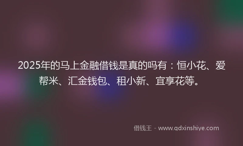 2025年的马上金融借钱是真的吗有：恒小花、爱帮米、汇金钱包、租小新、宜享花等。